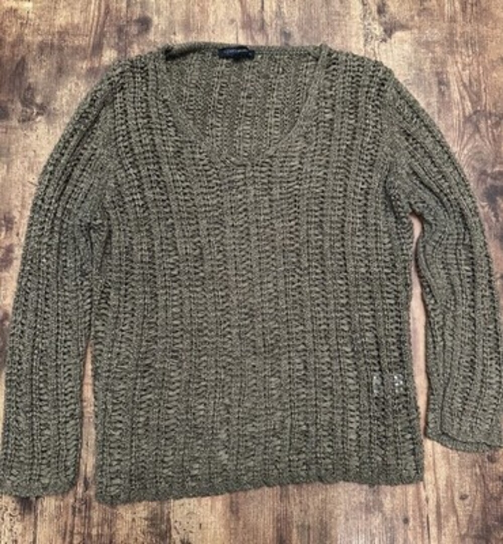 CPM Collection Olive Green Metallic Open-Knit Mesh Sweater #218